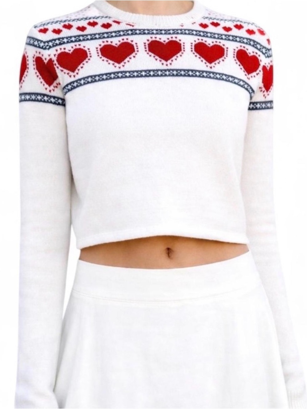 NEW Brandy Melville Y2K Summer White Cropped Heart Knit Sweater OS